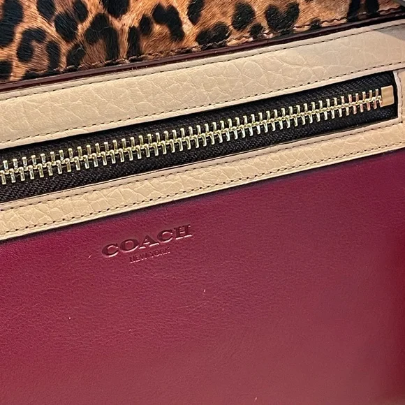 COACH Legacy Colorblock Ocelot Haircalf Flap Carryall in Aubergine/Multi - NWT!